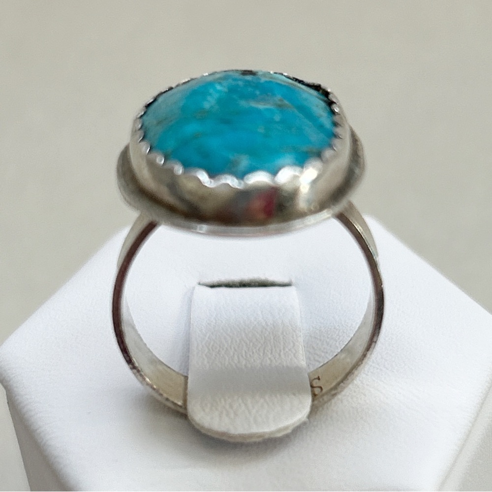 Vintage Signed Southwestern Turquoise Sterling Silver Ring - Picture 7 of 14